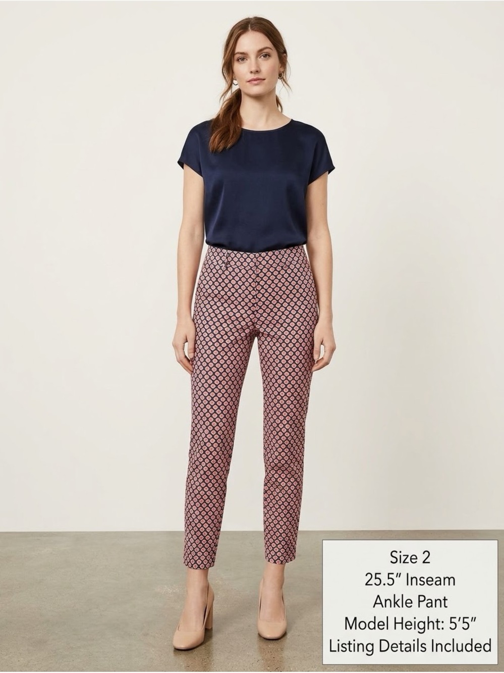 Ann Taylor LOFT Marisa Riviera Ankle Pants Geo Floral Coral Navy Size 2